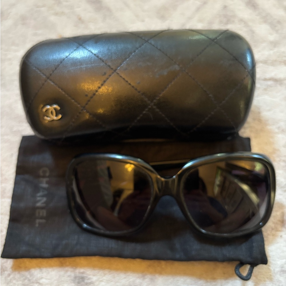 Chanel Black Sunglasses with Case & Bag